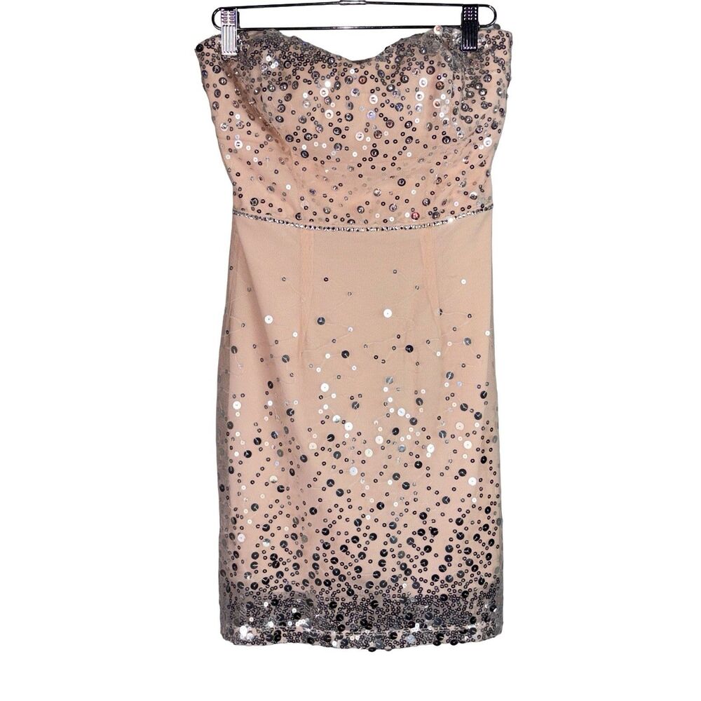 Vtg Y2K Windsor Dress Womens 5 Pink Peach Formal Sequins Rhinestones Glamoratti